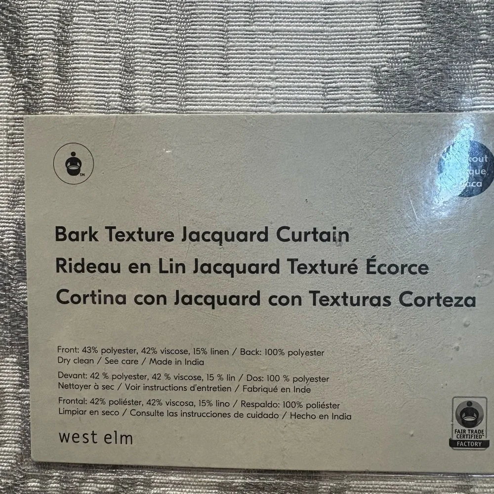 NWT West Elm bark texture jacquard curtain panel grey silver 48x84 - Picture 5 of 8